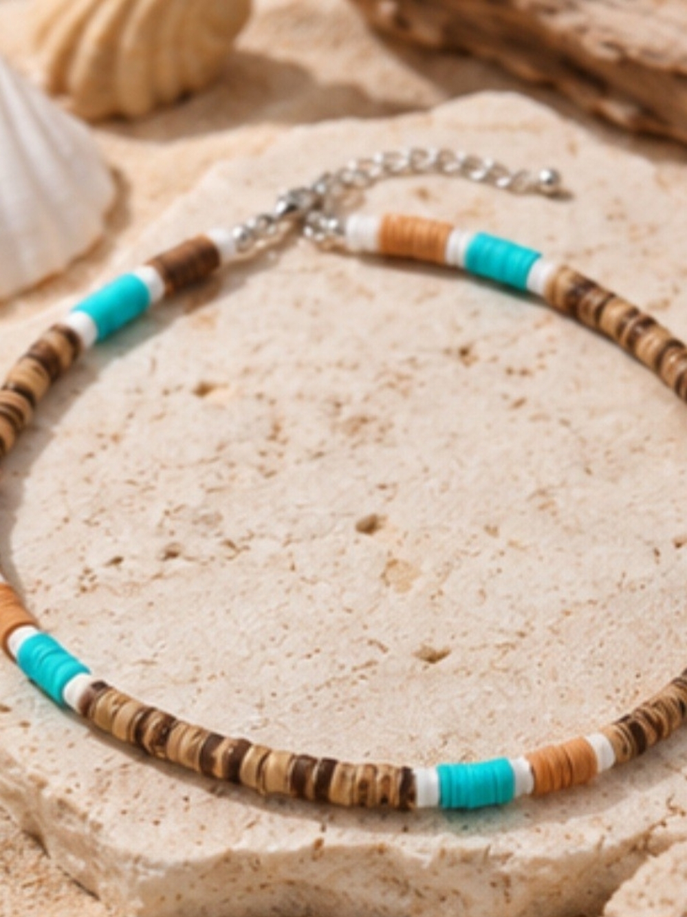 Beachy Turquoise and Brown Beaded Choker Necklace